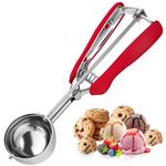 Cookie Scoop for Baking 3 tbsp,Ice Cream Scoop,Stainless Steel Red Rubber Grips Design,Durable and Effortless,for Ice Cream,Melon Baller and Cookie Dough Scoop(20#L