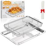 Air Fryer Basket for Oven, 12.8“ x 9.6“ Stainless Steel Crisper Tray and Pan with 30 PCS Parchment Paper for Baking, Frying, Grilling, Cooking