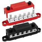 RVBOATPAT 275A Bus Bar 12V Power Distribution Block Car Audio Busbar 6 x 5/16" (M8) Terminal Stud Positive & Ground Battery Bus Bar (Red & Black)