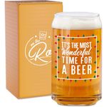 Most Wonderful Time for a Beer- Red, Green and White- 16 Ounce Glass- Perfect for Men and Women - Funny Glass (Most Wonderful)