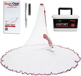 BasicGear Cast Net | Zinc Iron, 5ft Radius, 3/8 inch Mesh for Freshwater and Saltwater Bait Fish | Professional Grade and Upgraded Material | Throw Style