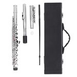 HOHXFYP Sterling Silver Flute, 26.4in High Speed Steel Musical Instrument with Protective Sleeves and Case, Flute for Beginner Student and Professionals
