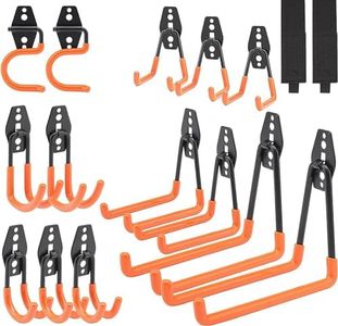 Dorisy Upgraded 16 Packs Garage Hooks Utility Double Heavy Duty with Mop Broom Holders, Wall Mount Hooks, Garage Storage Organization and Tool Hangers for Power ＆ Garden Tools, Ladders, Bikes(Orange)