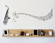 Saxophone with Music Notes Wall Decal Sticker by Stickerbrand - Black Color Sax. 72in x 31in. Easy to Apply & Removable. #326