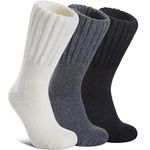 DYW Womens Merino Wool Boot Socks Thermal Thick Winter Warm Cozy Hiking Work Boot Socks Christmas Gift, 3 Pairs-white Grey Black, One Size