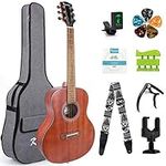 Kmise 38 in Beginner Acoustic Guitar 6 Metal Strings Mahogany Top Guitar Starter Kit with carring bag tuner strap capo hook hanger hand exerciser picks and replacement strings (38 inch)