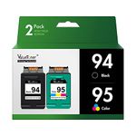 Valuetoner Remanufactured Ink Cartridge Replacement For Hewlett Packard HP 94 & HP 95 C9354BN C8765WN C8766WN (1 Black, 1 Tri-Color) 2 Pack