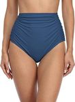 Charmo Women's High Waisted Bikini Bottoms Tummy Control Swimwear Bottoms Tankini Swimsuit Briefs Navy L