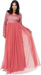 Maya Deluxe Women's Ladies Dress Sleeve for Wedding Guest V Neck High Empire Waist Maxi Long Length Evening Bridesmaid Prom, Fuschia, 20 UK