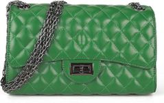 INOVERA Vegan Leather Quilted Pattern Girl’s Cross-body Shoulder Sling Bag Clutch Purse With Adjustable Chain Strap (Green)