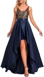 Ever-Pretty Women's Glitter V-Neck A-line High-Low Satin Prom Dress Ball Gowns for Women Navy Blue US12