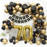 70th Birthday Decorations Men Woman, Black and Gold 70th Birthday Balloons Set Party Decorations with Happy 70th Birthday Decorations Banner Black Gold Decor for 70th Birthday Party