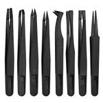 QINREN 8Pcs Anti-static Plastic Tweezers Set, Multifunctional Precision Tweezers Set Slant Flat Tip Tweezer Pointy/Curved Tips Tweezers for Electronics, Jewelry-Making, Laboratory Work, Repairing