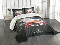 Lunarable Poker Tournament Bedspread Set King Size, Artistic Display of The Spread Chips with Poker Cards Lifestyle, Decorative Quilted 3 Piece Coverlet Set with 2 Pillow Shams, Charcoal Grey White