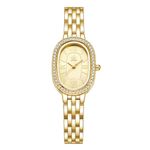 SK Women’s Oval-Shaped Crystal-Accented Solid Alloy Steel Bracelet Watch (Gold)