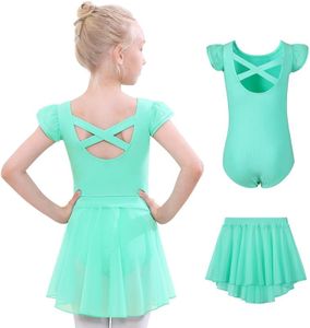 DIPUG Girls Ballet Leotards with Removable Skirt, Dance Outfit, Dress Combo for Toddler, Green-double Sleeve, 10-12 Years