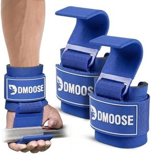 DMoose Fitness Weight Lifting Hooks (Pair) for Deadlifts, Pull Ups, Rows & Shrugs - Anti-Rip Nylon Strap Hand Grips with Thick Wrist Padding - Heavy Duty Wrist Straps for Weightlifting (All Blue)