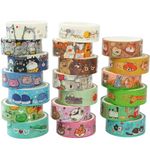 YUBX 20 Rolls Cute Washi Tape Set Gold Embellishment Kawaii Pets Decorative Masking Tapes for Arts, DIY Crafts, Journals, Planners, Scrapbook, Wrapping