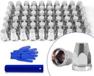 HQALTY 60Pcs Lug Nut Covers 33mm Flat Top Thread-on Nut Covers for Semi Trucks ABS Chrome Plastic Nut Covers with 1 Pair of Gloves and 1 Cover Puller