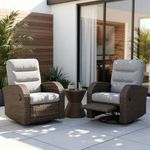 Vakollia Outdoor Swivel Recliner Chair Set of 2, All-Weather Wicker Reclining Patio Chair with Adjustable Backrest and Footrest