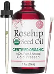 Healing Solutions Organic Rosehip Seed Oil (100% Pure & Natural - USDA Certified Organic) Cold Pressed, Chemical Free, Unrefined, All-Natural Moisturizer for Hair, Skin, Nails - 1 Ounce