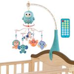 Mee Mee Glow Safari Cot Mobile with Music, Night Projector and Built-in Stories, Remote Control, Detachable Rattles, 360 Rotation, Timer 20/40/60 min, Adjustable Volume, BPA-Free, Battery Operated
