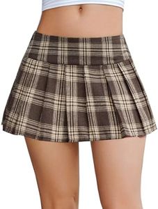 Avidlove Mini Pleated Skirts for Women Mini Plaid Skirt Brown XL
