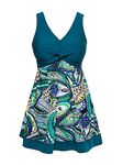 MiYang Women's Shaping Body Swimsuit One-Piece Swimwear Spa Suit Size Tag 5XL/US XL (16-18), Blue and Green