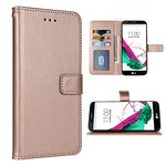 FDCWTSH Compatible with LG G4 Wallet Case Wrist Strap Lanyard Leather Flip Cover Card Holder Stand Cell Accessories Folio Purse Credit ID Phone Cases for LGG4 LG4 4G Women Men Rose Gold