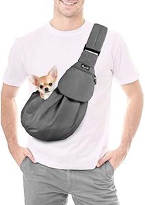 SlowTon Pet Carrier, Doggie Cat Hand Free Sling Carry Dog Papoose Carrie Adjustable Padded Shoulder Strap Tote Bag with Front Pocket Safety Belt Outdoor Travel Puppy Carrying for Walking Subway (Grey, For Pets 1.5-3.6 KG)