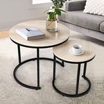 SMOOL Modern Nesting Coffee Table Set of 2 for Living Room Balcony Office, Round Wood Accent Side Coffee Tables with Sturdy Metal Frame, Easy Assembly Natural