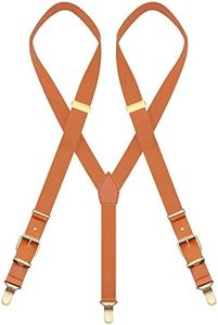 MENDENG Adjustable Suspenders for Men Bronze Metal Clips Braces with Leather, Brown/Brown Leather Clips, One Size