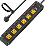 CRST 6 Outlet Heavy Duty Power Strips with Individual Switches, 15A/1875W Metal Power Strip Surge Protector with Circuit Breaker (1200 Joules), 6 FT Cord 14AWG