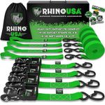 RHINO USA Ratchet Straps Tie Down Kit, 5,208 Break Strength - Includes (4) Heavy Duty Rachet Tiedowns with Padded Handles & Coated Chromoly S Hooks + (4) Soft Loop Tie-Downs