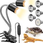 Retisee 2 Pcs UVB Reptile Light Turtle with Adjustable Switch 360 Rotatable Hose and Timed Heat Lamp for Tortoise Bearded Dragon Lizard, 5 Bulbs 25W/ 50W/ LED