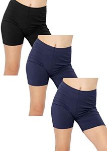 STRETCH IS COMFORT Girl's Cotton Biker Shorts 3 Pack Black|Navy|Navy Small