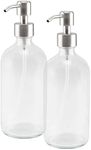 16-Ounce Clear Glass Boston Round Bottles w/Stainless Steel Pumps (2 Pack) Great for Essential Oils Lotions Liquid Soaps