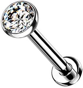 Pierced Owl 18G Petite 8mm Barbell Implant Grade Titanium Threadless Push-in 2.5mm Crystal Flat Back Lip Cartilage Tragus Stud (Clear)