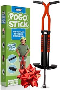 BUBBLE JUMP Pogo Stick for Kids Age 10 & up Red - for Boys, Girls, Teens & Adults 80 to 160 Lbs - Easy Grip Rubber Handle Master Jumper Pogo Sticks - High Jumping Kids Pogo Stick