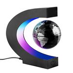 Surplex Floating World Globe with Colored LED Lights C Shape, Magnetic Field Levitation World Map Globe Gravity Educational, Home/Office Desk Decoration Birthday Present for Kids, Black, With UK Plug