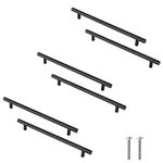 Cjueiom 6 Pack Matt Black Cupboard Handles 128mm Hole Center T Bar Handles, Stainless Steel Drawer Handles Long Wardrobe Door Handles Pulls, 200mm Length Kitchen Cabinet Handles for Bedroom Drawer