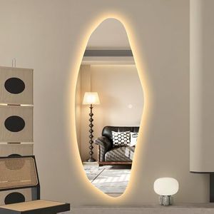 LAIYA 65" L x 24" W Irregular LED Full Length Mirror, Frameless Lighted Full Body Wall Mirror with 3 Colors, Dimmable Touch Control & Memory, 24V Backlit Wavy Mirror for Bedroom, Entryway