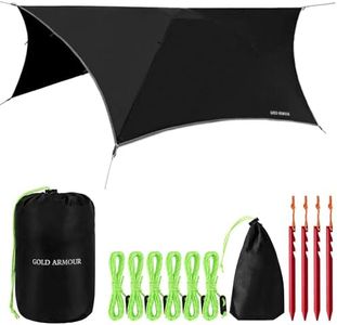 Gold Armour Rainfly Canvas Hammock Premium Rain Fly Cover 14.7ft/12ft/10ft/8ft Waterproof Ultralight Canopy for Camping Shelter (Black 12ftx10ft Hex)