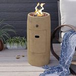 COSIEST Outdoor Propane Fire Pit Table w Compact Ledgestone 11-inch Round Graphite Base, CSA Certified, 15,000 BTU, Free Lava Rocks, Touch-up Pen, Rain Cover for Patio Garden (Marzipan)