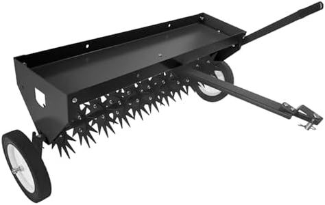40 Inch Tow Behind Aerator, Aerator Lawn Tool with Universal Hitch, Adjustable Handle, Transport Wheels, Lawn Aerator Compatible with Tractors for Garden, Farm and Lawn, Black