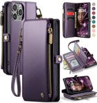 Defencase Wallet Case Compatible with iPhone 15 Pro Max with RFID Blocking Card Holder for Women Men, PU Leather Magnetic Snap Flip Zipper Strap Phone Case Suitable for iPhone 15 Pro Max 6.7", Purple