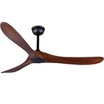 Bigzone 60" Outdoor Ceiling Fan Without Light, Energy Efficient DC Motor, 3 Solid Wood Blades, Wood Ceiling Fan with Remote Control, Reversible Blades