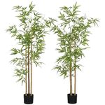 HOMCOM 6ft Set of 2 Artificial Bamboo with Pot, Indoor Fake Plants for Home Office Living Room Decor