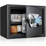 BlackSmith Home Safe Box 1.2 Cubic Feet Biometric Gun Safe Quick Access Fingerprint Security Lock Box for Pistols, Cash, Jewelry with Dual Alarm System LCD Display and Fireproof Bag