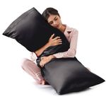 Love's cabin Body Pillow Cover, 20x54 inches Black Soft Satin Body Pillow case with Envelope Closure, Silky Slip Cooling Body Pillow Pillowcases for Hair and Skin